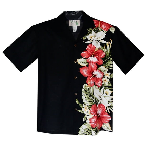 Made in Hawaii Mens Hawaiian Shirt Aloha Shirt Palm with Cross Hibiscus in Red Made in Hawaii Mens Hawaiian Shirt Aloha Shirt Palm with Cross Hibiscus in Red